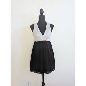 Cantata USA Vintage Short White‎ Lace Black Chiffon Dress
